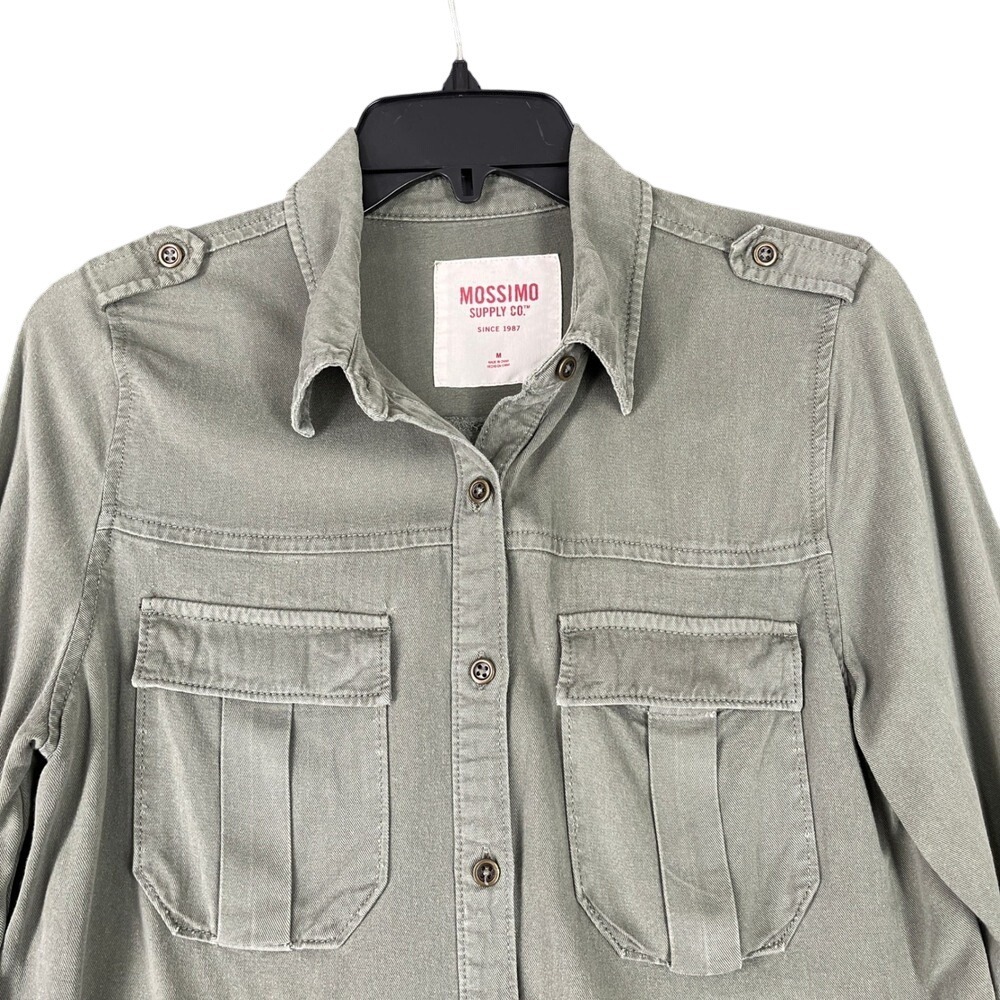 Mossimo Utility Safari Button Down Shirt Womens M‎ Green Casual Modern Essential
